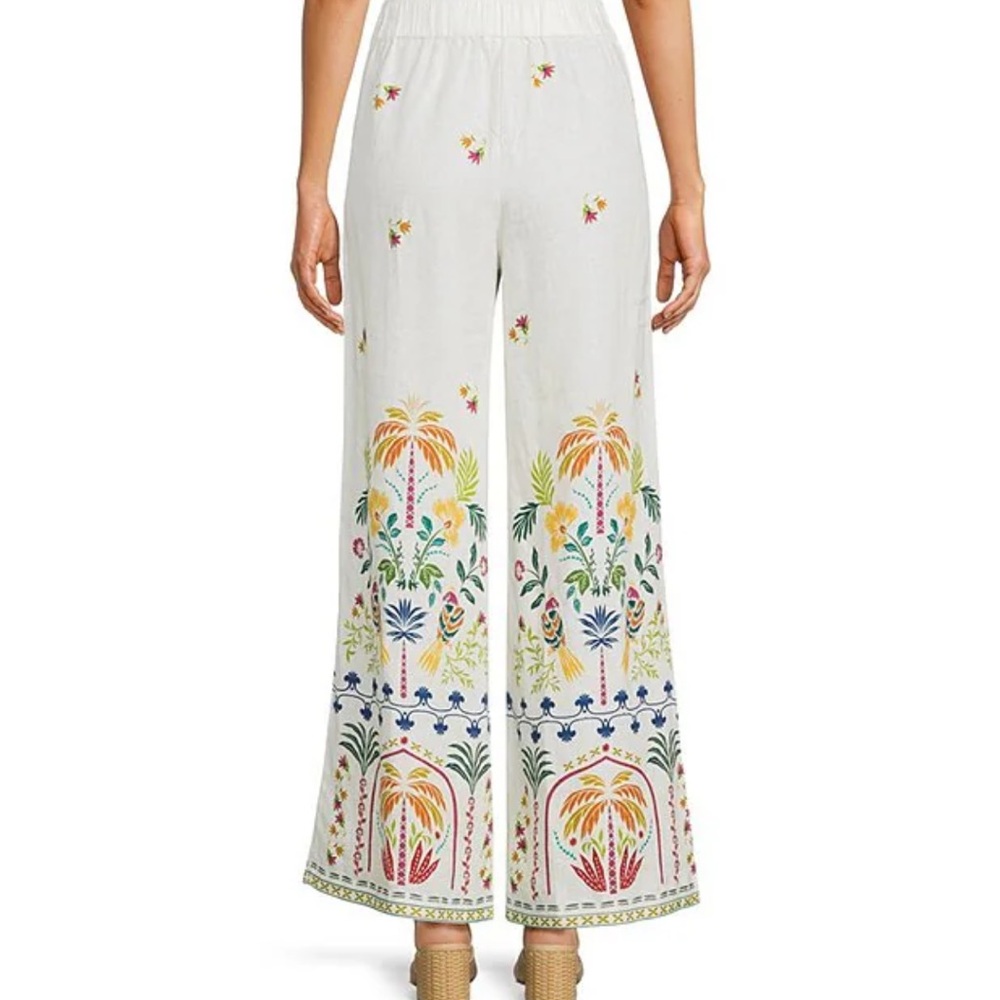 JOHNNY WAS Mixed Floral Printed Linen Wide Floral Leg Coordinating Pants
